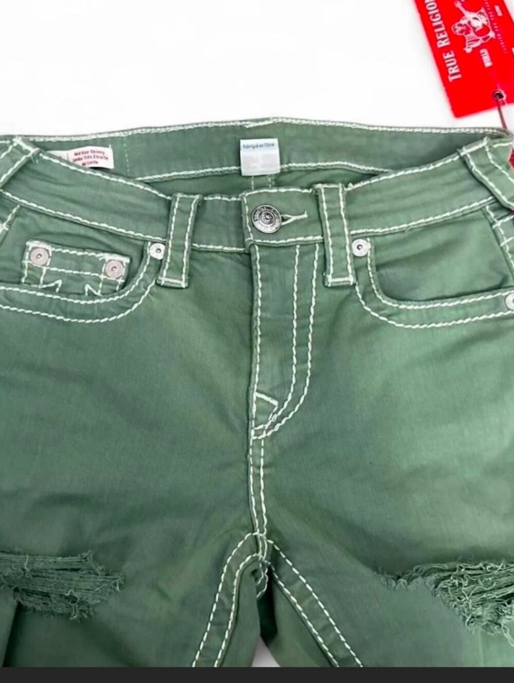 True Religion Size 27 Olive Green Distressed Skinny Jeans - Picture 5 of 8